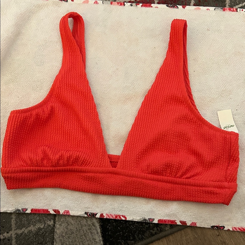 Aerie Red Textured Bikini Top